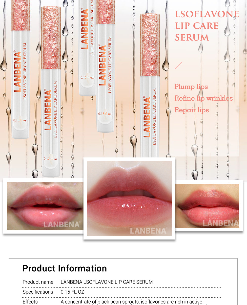 LANBENA  Lip Care Serum Plumper Repairing Moisturizing Lip Elasticity