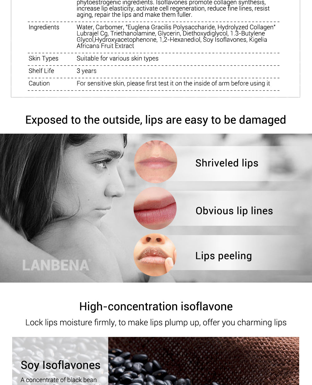 LANBENA  Lip Care Serum Plumper Repairing Moisturizing Lip Elasticity