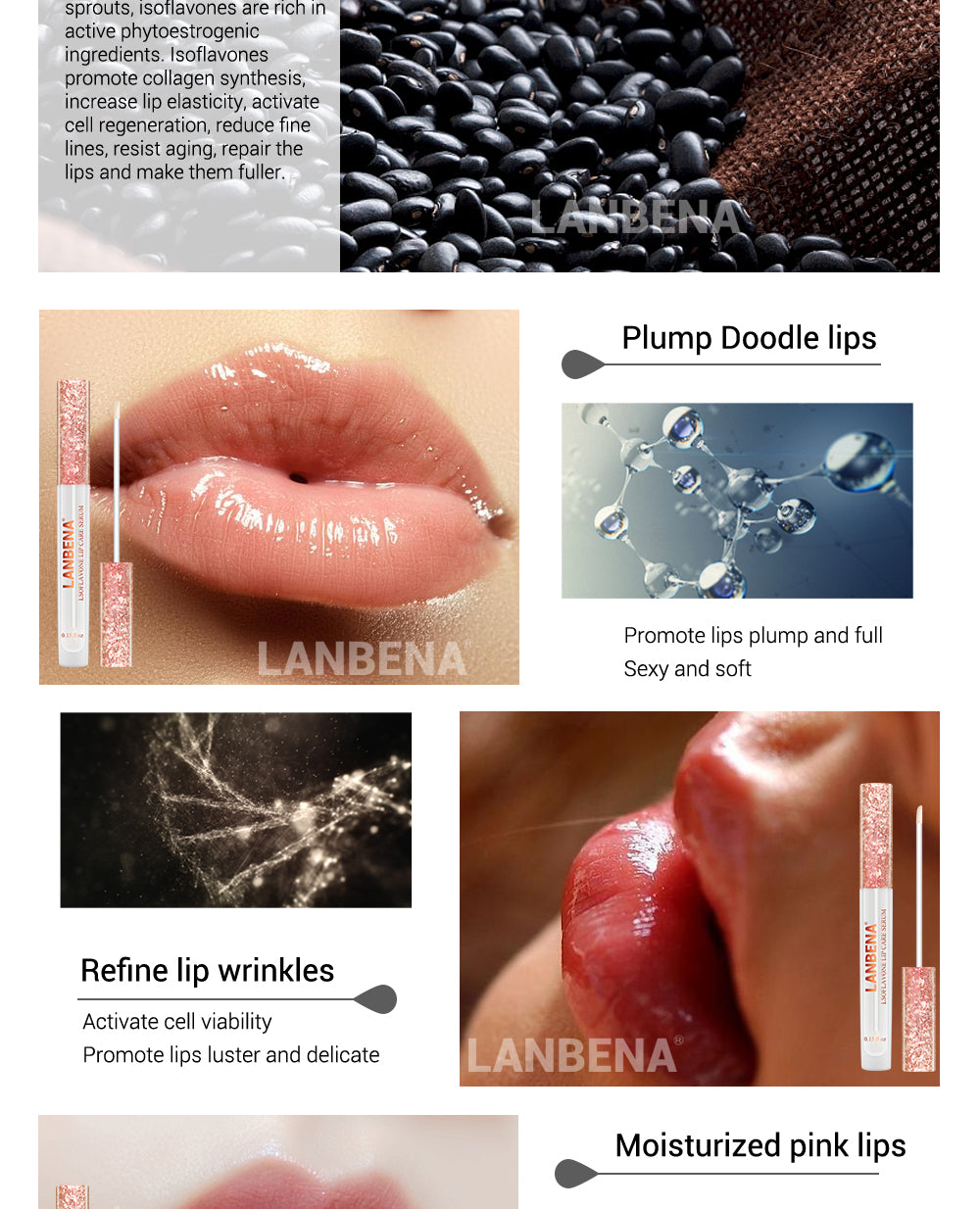 LANBENA  Lip Care Serum Plumper Repairing Moisturizing Lip Elasticity